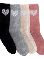 Chaussettes en cachemire mélangé pour femmes, respirantes, chaudes, avec design en strass en forme de cœur, confortables, en tricot extensible, pour l'automne