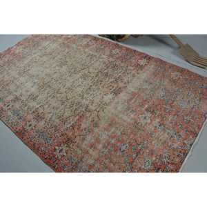 พรมตุรกี 5.5x9.1 ฟุต สีแดงน้ำเงินลายดอกไม้ พรมขนสัตว์วินเทจ - Product Image 4