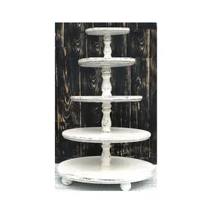 5 lớp tráng miệng Tabletop Wedding Cake đứng 5 tầng ren đám cưới bằng gỗ bánh đứng Wedding Cake Stands