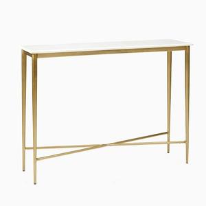 Elegante Mesa Consola de Mármol Blanco Media Luna con Patas Doradas, Diseño Moderno y Lujoso para la Entrada - Product Image 2