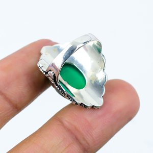 Bagues bohèmes faites à la main de forme ovale avec pierre précieuse onyx vert, sertissage clos en or rose sur acier inoxydable, style tendance, cadeau - Product Image 2