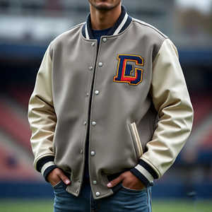 Veste de baseball d'hiver chaude pour hommes, couleur unie, col ras du cou, manteau universitaire, veste universitaire boutonnée pour garçons adultes - Product Image 1