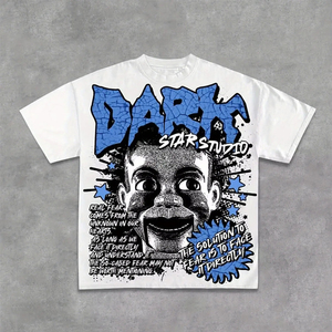 T-shirt en coton graphique d'horreur Vintage pour hommes Ringer Y2K Streetwear Dark Starry Night Design col rond T-shirt d'été décontracté - Product Image 2