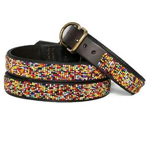 Beaded Leather <b>Dog</b> Collars for Pets with Hand Embroidery Detail Vintage Seed Beads <b>Dog</b> Collars with Durable Leather Base - Product Image 1