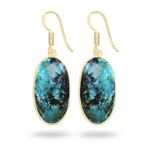 Pendientes Largos de Crisocola Natural Minimalistas, Chapados en Oro de 18K, Joyería Étnica, Atrevida, Festiva y Moderna para Mujer - Product Image 5