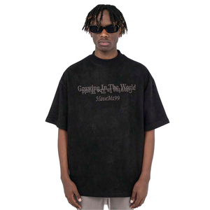 Camisetas Vintage negras de gran tamaño personalizadas para hombre con bordado 3D 275G Streetwear Puff Letter Tee Premium Cotton Puff bordado - Product Image 1