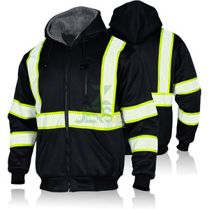 Sweat à capuche en polaire doublée haute visibilité classe 3 pour hommes, pull noir à fond, vêtements de travail réfléchissants pour hommes durables - Product Image 1