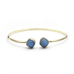 Ink blue chalcedony gemstone <b>bracelet</b> <b>gold</b> plated two blue gemstone <b>bracelet</b> jewelry handmade <b>adjustable</b> <b>bracelet</b> jewelry gift - Product Image 3
