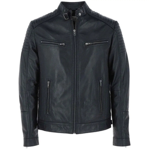 <b>Men's</b> Black PU Leather Moto <b>Jacket</b> Stand Collar Zipper Closure Slim Fit Regular Sleeve Windproof Motorcycle Outwear - Product Image 5