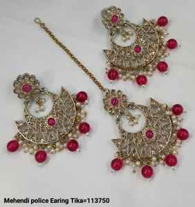 INDIAN EARRINGS TRADITIONAL and FASHIONABLE WITH PEARL EARRINGS and MANGTIKKA <b>SET</b> for WOMEN <b>GIRLS</b> - Product Image 1