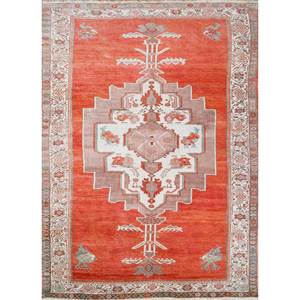 Tapis en laine noués à la main Nuray, motifs abstraits rectangulaires rouge-orange, pour la maison - pour le salon, la chambre à coucher, 9x12 - Pae-2987 - Product Image 1
