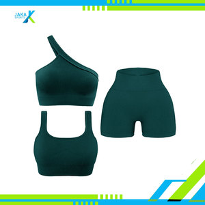 Conjunto Deportivo de 2 Piezas para Mujer, Top Deportivo de Yoga sin Costuras con un Hombro Descubierto, Pantalones Cortos de Ciclismo de Cintura Alta, Transpirable, Spandex/Nailon - Product Image 5