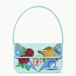 Handmade Seed Bead Libra Zodiac Shoulder <b>Bags</b> Women Rose Orange Pattern Purse Theme Handbag Light <b>Blue</b> Custom <b>Party</b> Totes - Product Image 1