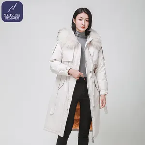 Yufan personalizzazione professionale 2023 inverno lungo donna vita coulisse giù Parka due colori collo di pelliccia con cappuccio Parka cappotto
