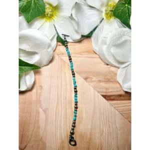Navajo Beaded <b>Bracelet</b> with Kingman Turquoise & Sterling <b>Silver</b> Ethnic Style Strung <b>Bracelet</b> - Product Image 2