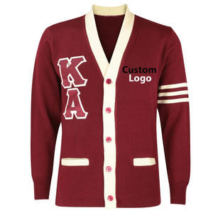 custom 1911 fraternity KAP <b>cardigan</b> V neck <b>red</b> white acrylic knitted <b>Women's</b> Sweaters Greek embroidery front logo solid winter - Product Image 4