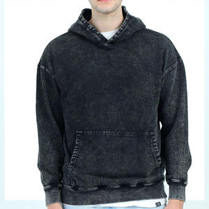 Sweat-shirt à capuche ample à épaules tombantes, couleur unie, en molleton de coton, délavé à l'acide, décontracté, surdimensionné, pour couples - Product Image 5