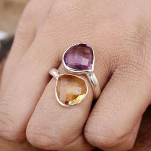 92.5 Silver <b>Amethyst</b> Citrine Gemstone <b>Ring</b> Women gift for her - Product Image 2