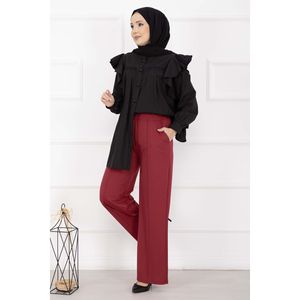 Pantalones Cargo Borgoña para Mujer, Talla XL, Cintura Alta, Transpirables y Suaves, con Detalle de Bolsillo Frontal, Estilo Casual - Product Image 1