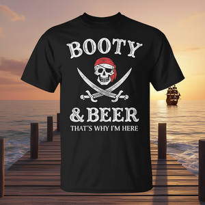 T-shirt vintage da pirata - Booty e birra: per questo sono qui - T-shirt promozionale Booty e Birra - Product Image 3