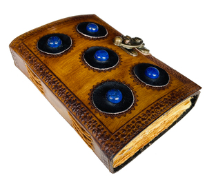 สมุดโน๊ตหนังแท้ฝังพลอยกึ่งมีค่าห้าชิ้นสมุดโน๊ตบุควินเทจงานแฮนด์เมดไดอารี่ตัวสะกดพร้อมตัวซีล็อก - Product Image 2