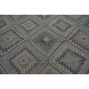 Alfombra turca Kilim 6,2X10,9 pies Azul Beige Tejido plano Lana hecha a mano Jacquard Felpa Pila Altura Rectángulo Pasillo Estampado Látex - Product Image 5