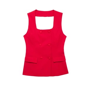 ชุดเซ็ตสองชิ้นสำหรับผู้หญิง เสื้อกั๊กติดกระดุมแบบปกปิด และกางเกงขายาวทรงตรงเอวสูง - Product Image 2