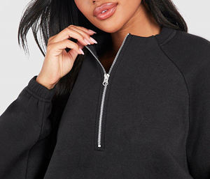 2025 sur mesure Quater Zip Up sweat-shirt lourd personnalisé broderie Logo coupe ample Hip Hop tenue décontracté sweat-shirt femme - Product Image 3