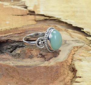 Aqua Chalcedony Sterling <b>Silver</b> Ring Handmade Gemstone Jewelry US Size 5 Elegant Gift For Women - Product Image 3