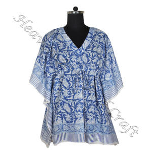 Caftan indien XL en coton imprimé bloc Kaftan KFCS113 Abaya Kaftan manches courtes Maxi Dubai mode fait à la main arabe Jalabiya - Product Image 1