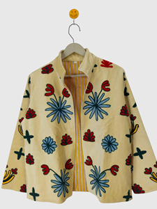 Hand Embroidered Floral Pattern Mandarin Collar Jacket Full Sleeve Plus Size Women'<b>s</b> Spring Wear Cotton Boho Chic Style - Product Image 4