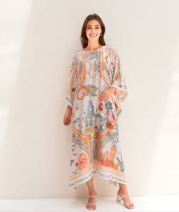 Nuevo Kaftán Elegante de Viscosa Ecológica, Túnica Maxi para Cubrir el Bikini, Lavable, con Estampado Digital, Cintura Natural para Mujer, Ideal para Vacaciones - Product Image 6