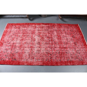 Tapis de 3,8 x 6,6 pieds, tapis turc vintage, tapis rouge uni - Product Image 3