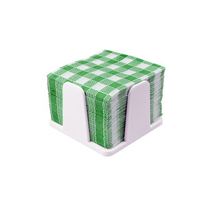 Portatovaglioli Bianco 20x20cm in Polistirolo PS con Tovagliolo Verde Vichy - 12 Pezzi - B2B - Product Image 1