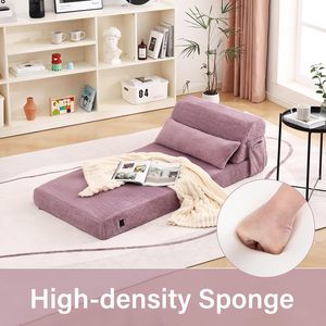 Sofá cama plegable de tela de felpa púrpura moderno, tumbona portátil, bolsa de almacenamiento extensible para dormitorio, sala de estar, apartamento - Product Image 6