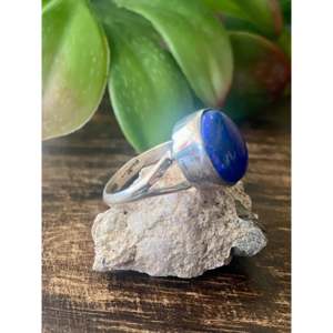 Navajo Made Fine Jewelry <b>Lapis</b> and Sterling Silver Geometric Pattern <b>Ring</b> Size 5.5 for Everyday Wear - Product Image 3