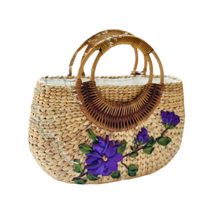 Sac à bandoulière vietnamien en paille tissée à la main-Sac à main de plage vintage chic et écologique pour femme (99 données dorées) - Product Image 3