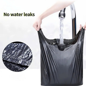 กระเป๋าใส่เสื้อยืดสีดำแบบกำหนดเองสีดำ HDPE/LDPE กันรั่วซึมและวัสดุรีไซเคิลสำหรับใช้ในซูเปอร์มาร์เก็ตพร้อมการพิมพ์ลายกราเวียร์ - Product Image 6