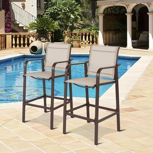 Ensemble <span class=keywords><strong>de</strong></span> <span class=keywords><strong>2</strong></span> tabourets <span class=keywords><strong>de</strong></span> bar d'extérieur pour patio, chaises d'extérieur à dossier haut avec accoudoirs et repose-pieds, chaises avec tissu respirant - Product Image 3