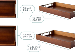 Juego de 2 bandejas de servir modernas de bambú con asas de metal, bandejas de madera marrón oscuro - Product Image 4