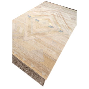 Alfombra Grande Manchaha de Lana y Seda Anudada a Mano, Patrón Geométrico Rosa y Morado para Hogar, Dormitorio, Pasillo - Modelo Lub-52 para Adolescentes - Product Image 2