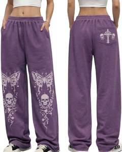 Pantalones Deportivos Anchos con Estampado de Calavera de Mariposa Morada Personalizados, Pantalones Jogger de Felpa de Estilo Gótico Holgados para Mujer, OEM ODM Personalizado - Product Image 6