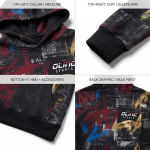 Sudadera con Capucha Personalizada OEM para Hombre, Estilo Urbano, 420 GSM, Felpa Francesa, Diseño Deportivo con Paneles, Cierre de Cremallera, Estampado de Grafiti Urbano - Product Image 4