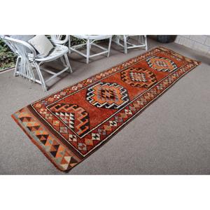 Turkish <b>Runner</b> Rug 2.9x10.4 ft <b>Red</b> Patchwork Eco-Friendly Wool Rug with Latex Backing and Medium Pile - Product Image 1