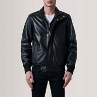 Blouson aviateur moto en cuir d'agneau véritable pour homme Lester, taille XS, noir, réversible, fermeture éclair, brodé, imperméable