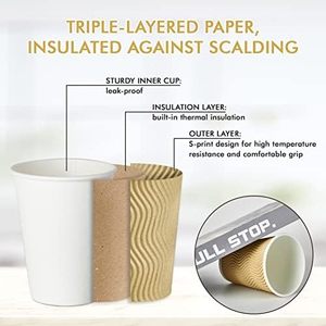 Vasos de Café Ondulados de 12 oz con Impresión Personalizada, Tapas con Diseño Zen Asiático, Gran Capacidad, Aptos para Microondas, Desechables, Ecológicos, de Doble Pared - Product Image 2