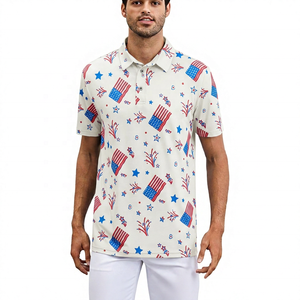 Chemise décontractée pour homme à manches courtes, imprimé numérique patriotique, bleu, rouge, blanc, étoiles et drapeaux, respirante, tricotée, 180g, 100% polyester - Product Image 6