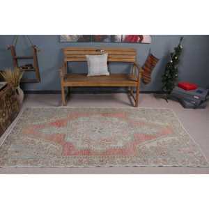 Turkish Rug, Area 4.2x7.7 ft Vintage Rug, <b>Red</b> Polka dot <b>Wool</b> Rug - Product Image 2