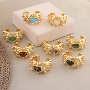 Agate de mousse naturelle demi-cercle bague en pierres précieuses déclaration de designer bague manchette réglable bague en gros pour les femmes vêtements réguliers - Product Image 5