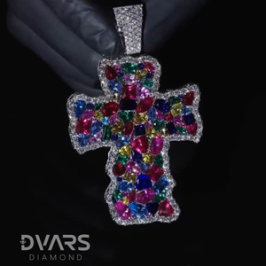 Nouveau style Pendentif croix en moissanite entièrement pavée micro-pavée, couleurs de taille mixte, en argent sterling, de luxe, style Hip Hop glacé - Product Image 6